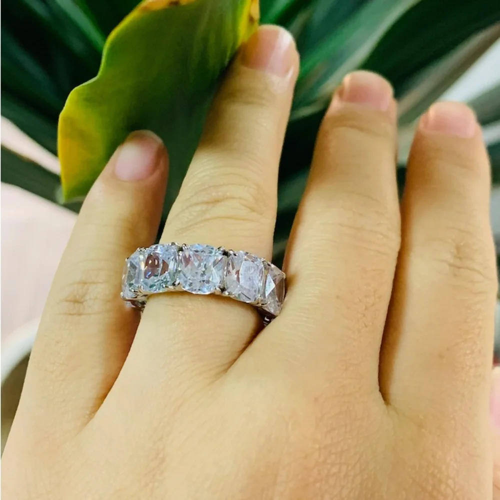 Platinum-Color Clear Eternity Band Ring - Picture 11 of 11